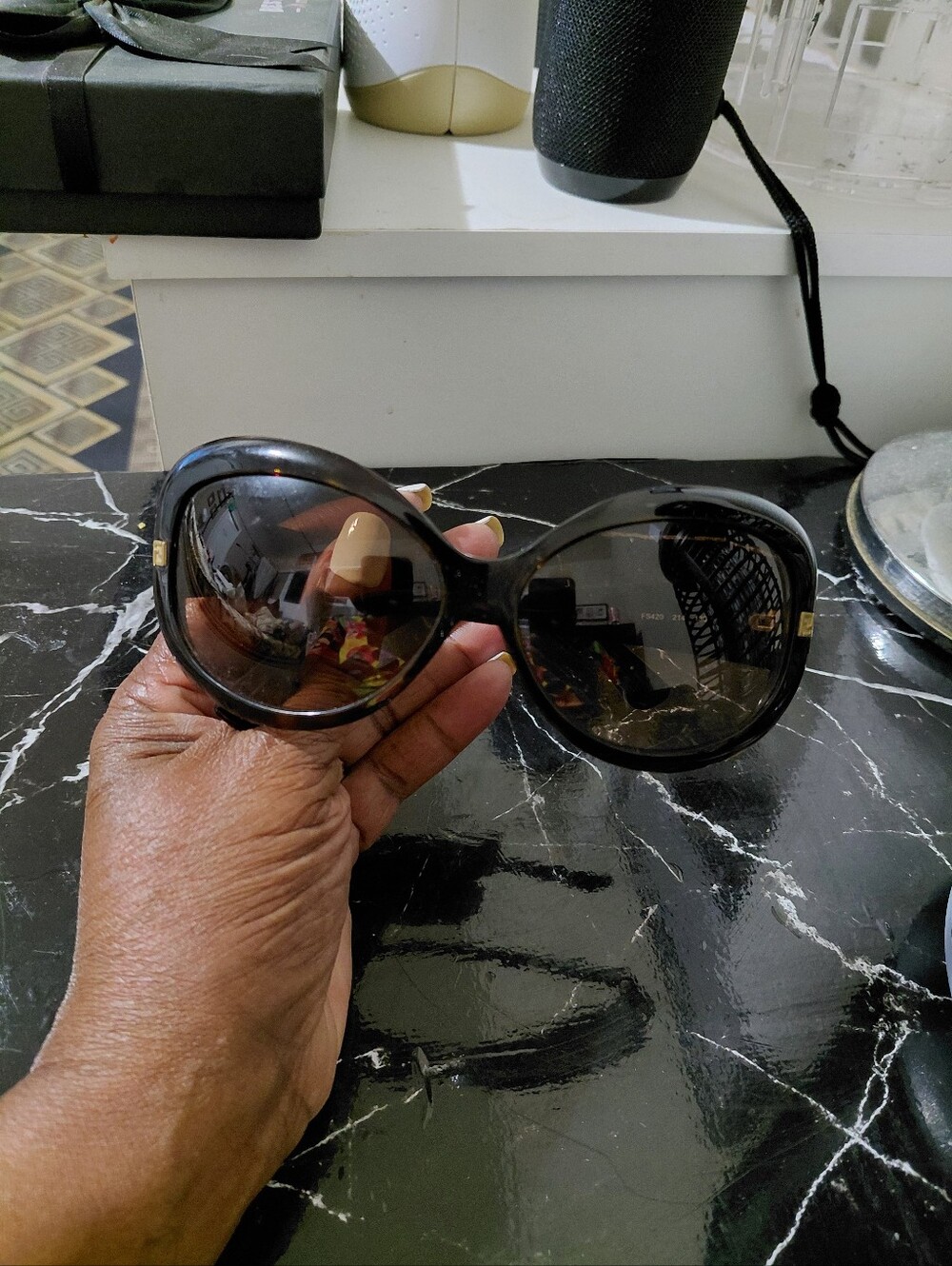 Fendi Black Oversized Round Women's Sunglasses with Gold Accents